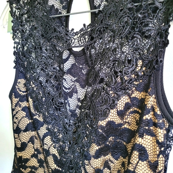 Revamped black lace and nude peplum top blouse. Size Large - Picture 3 of 11